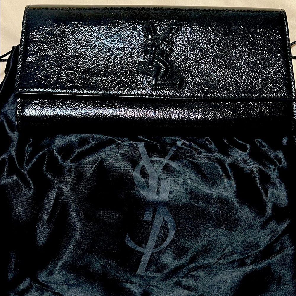 Patent calfskin leather clutch